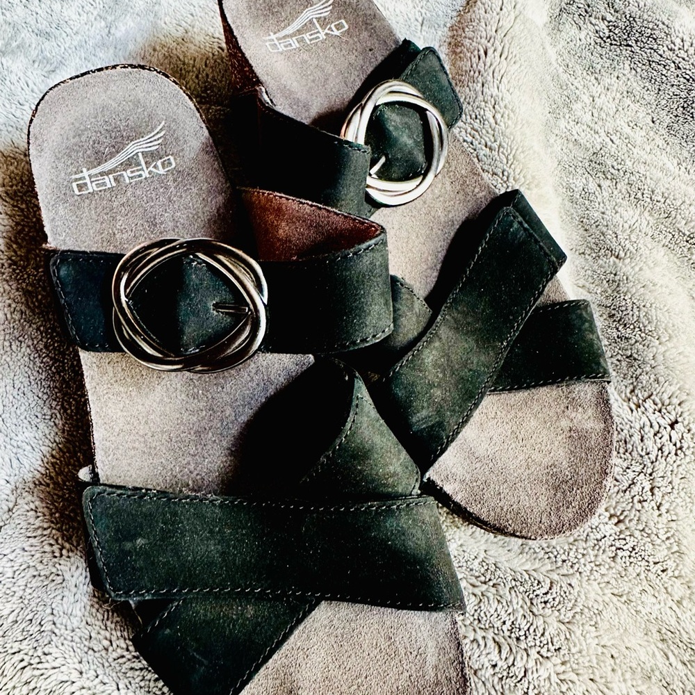 Dansko Women's Black Mules with Silver Buckle